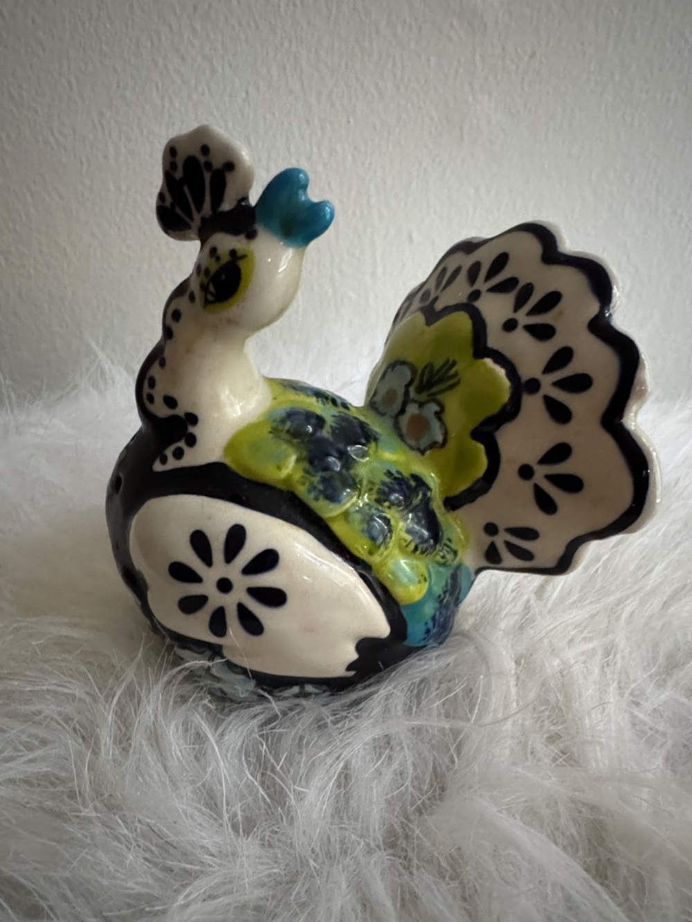 Hand-Painted Ceramic Peacock Figurine in Blue and Green
